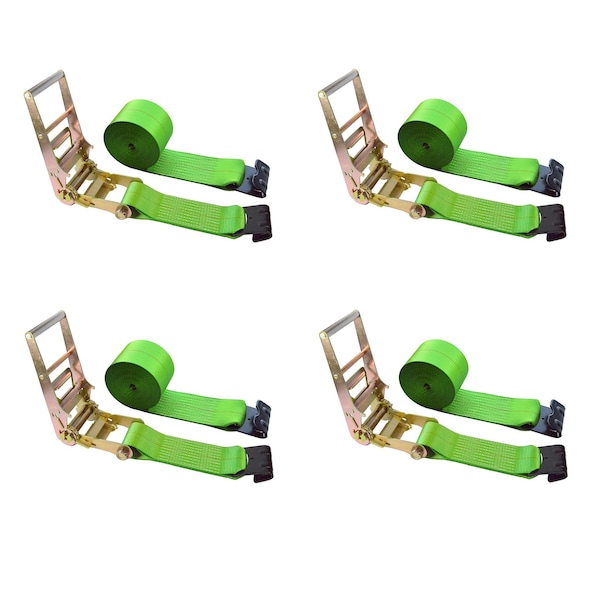 Heavy Duty 4" x 30' Ratchet Tie Down Strap Flat Hook for Farm Trailer Truck Green, 4PK